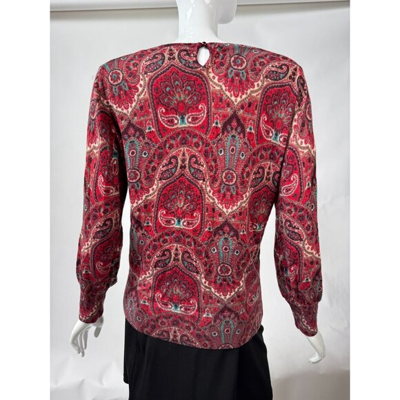 Talbots Womens L Red Multicolor Paisley Print Merino Wool Sweater Made In China - Picture 10 of 16
